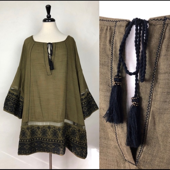 Free People | Olive Embroidered Oversized Tunic - Picture 4 of 7